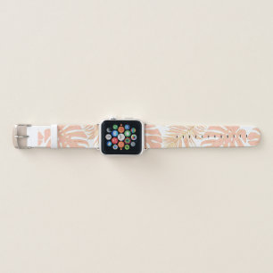 Peach and gold tropical monstera and palm leaves apple watch band