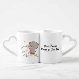 Peach and Goma Dressing Mochi Cat Couples Mug