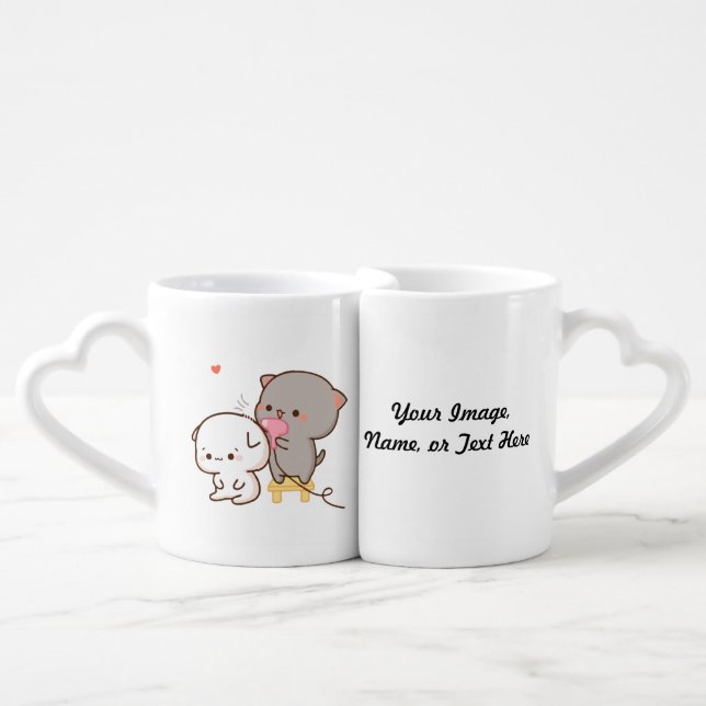 Peach and Goma Dressing Mochi Cat Couples Mug (Front Nesting)