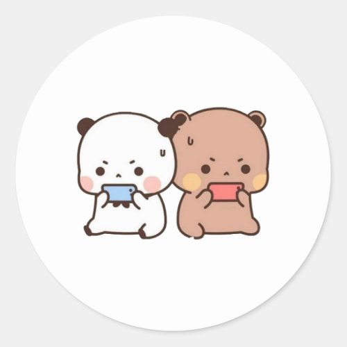 Peach And Goma Mochi Bear Couple Cute Play Game Classic Round Sticker