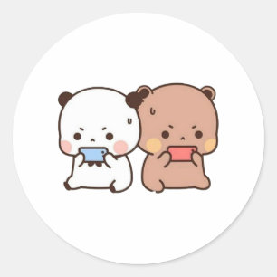 Peach And Goma Mochi Bear Couple Cute Play Game Classic Round Sticker