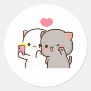 Peach And Goma Mochi Bear Couple Selfie Classic Round Sticker