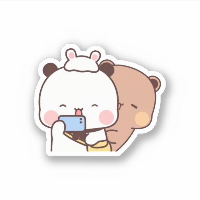 Peach And Goma Mochi Bear Couple Selfie Sticker (Front)