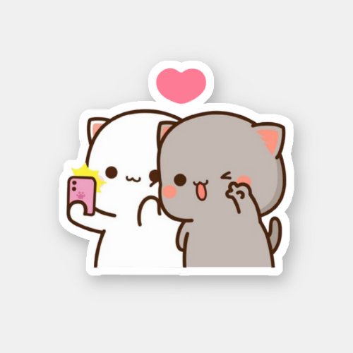 Peach And Goma Mochi Bear Couple Selfie Sticker