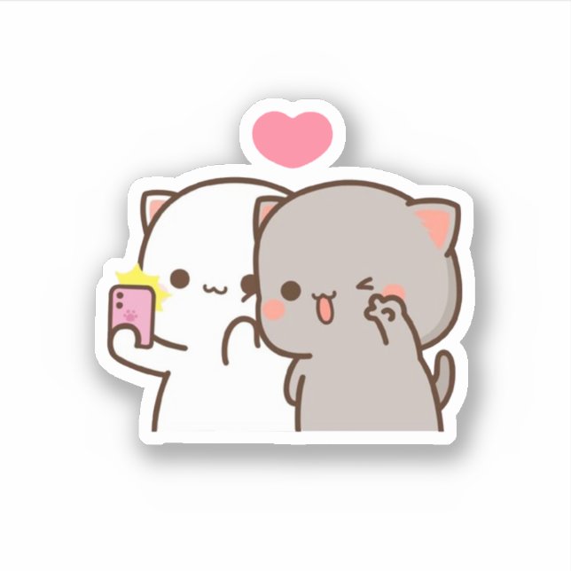 Peach And Goma Mochi Bear Couple Selfie Sticker (Front)
