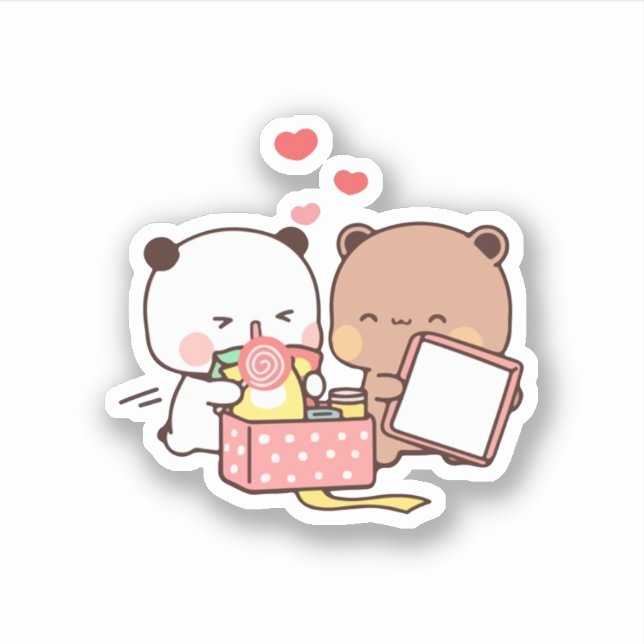 Peach And Goma Mochi Bear Couple Sticker (Front)