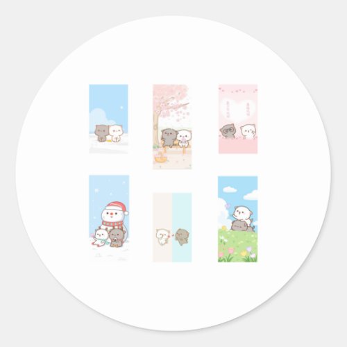 Peach And Goma Mochi Bear Couple Taking A Cute Sel Classic Round Sticker