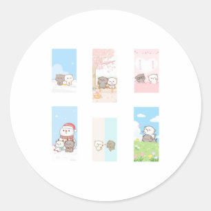 Peach And Goma Mochi Bear Couple Taking A Cute Sel Classic Round Sticker