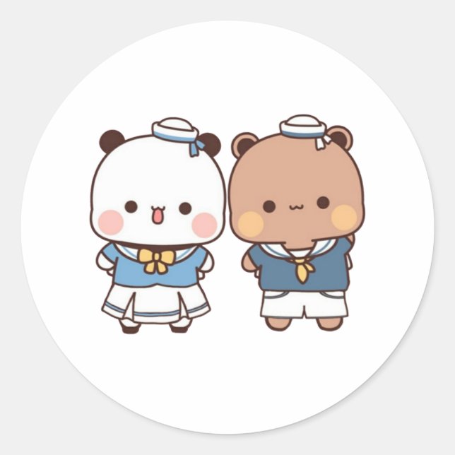 Peach And Goma Mochi Bear So Cute Classic Round Sticker (Front)
