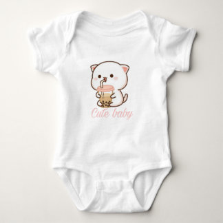 Peach and Goma Mochi Cat Bubble Tea Baby Bodysuit