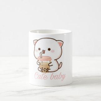 Peach and Goma Mochi Cat Bubble Tea Baby Bodysuit Coffee Mug