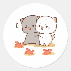 Peach And Goma Mochi Cat Classic Round Sticker