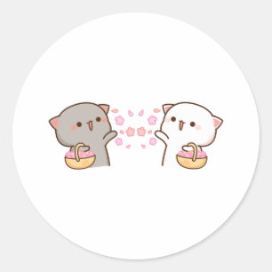 Peach And Goma Mochi Cat Classic Round Sticker