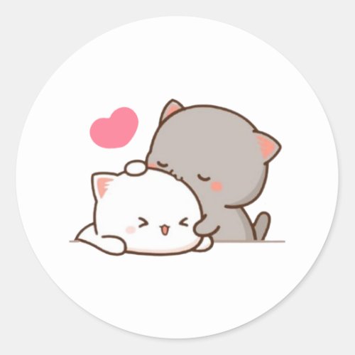 Peach And Goma Mochi Cat Classic Round Sticker