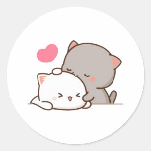 Peach And Goma Mochi Cat Classic Round Sticker