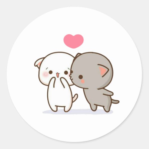 Peach And Goma Mochi Cat Classic Round Sticker