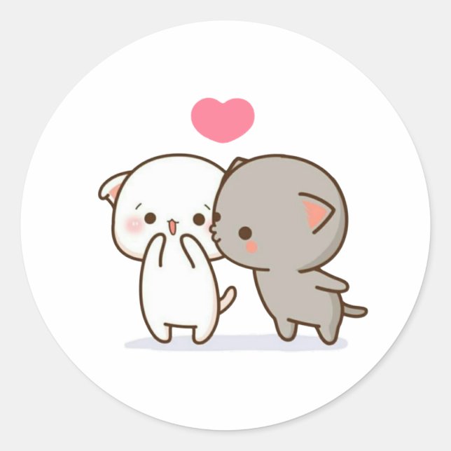 Peach And Goma Mochi Cat Classic Round Sticker (Front)