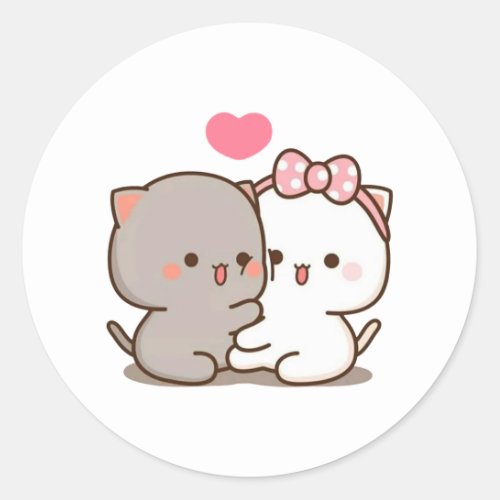 Peach And Goma Mochi Cat Classic Round Sticker