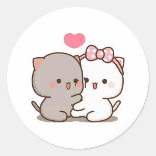 Peach And Goma Mochi Cat Classic Round Sticker