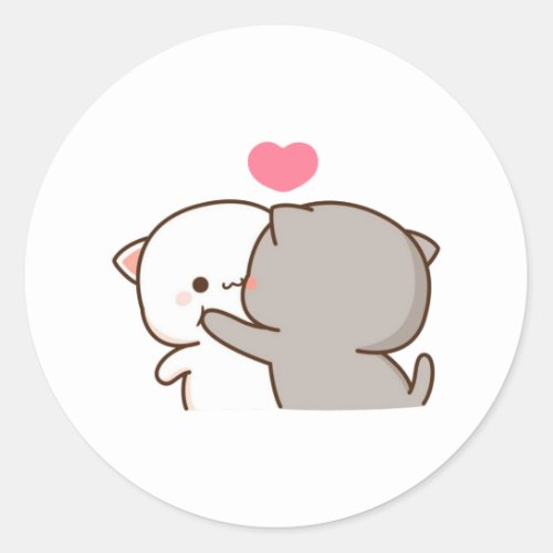 Peach And Goma Mochi Cat Classic Round Sticker