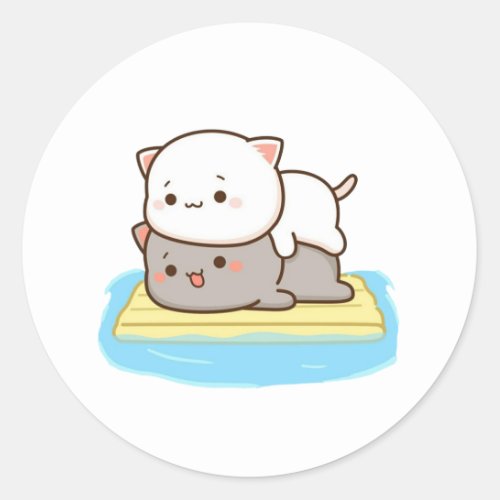 Peach And Goma Mochi Cat Classic Round Sticker