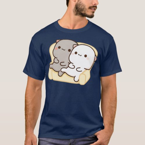 Peach and Goma Mochi Cat Couch Potato  T_Shirt