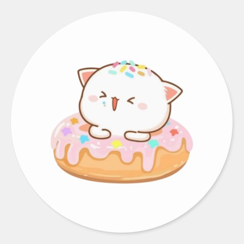 Peach And Goma Mochi Cat Donut Classic Round Sticker