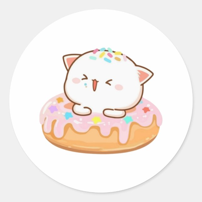 Peach And Goma Mochi Cat Donut Classic Round Sticker (Front)