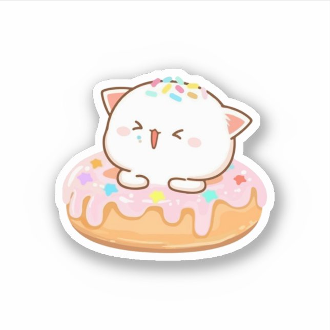 Peach And Goma Mochi Cat Donut Sticker (Front)