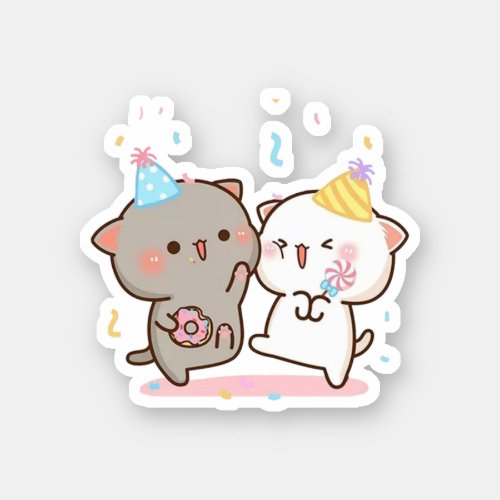 Peach And Goma Mochi Cat Happy Birthday Sticker