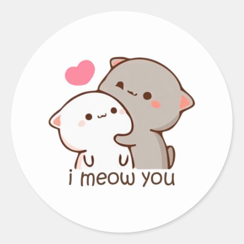 Peach And Goma Mochi Cat I Meow You Classic Round Sticker