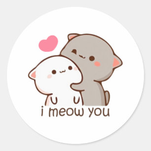 Peach And Goma Mochi Cat, I Meow You Classic Round Sticker