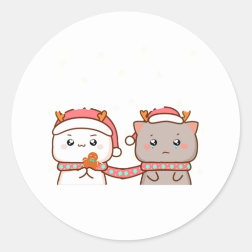 Peach And Goma Mochi Cat Merry Christmas Classic Round Sticker