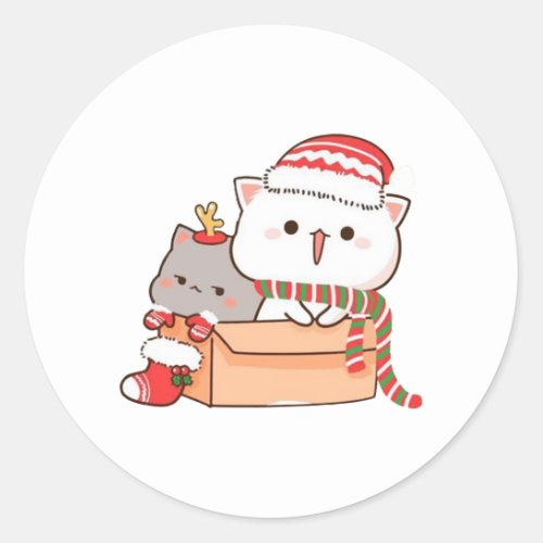 Peach And Goma Mochi Cat Merry Christmas Classic Round Sticker