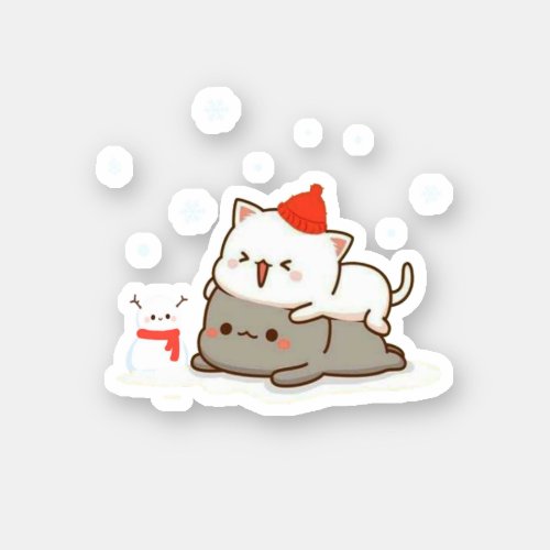 Peach And Goma Mochi Cat Merry Christmas Sticker