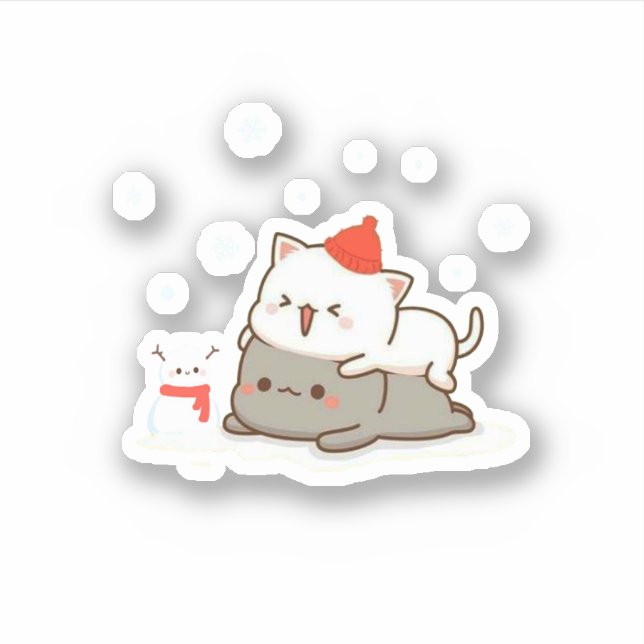 Peach And Goma Mochi Cat, Merry Christmas Sticker (Front)
