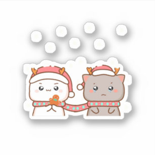 Peach And Goma Mochi Cat, Merry Christmas Sticker