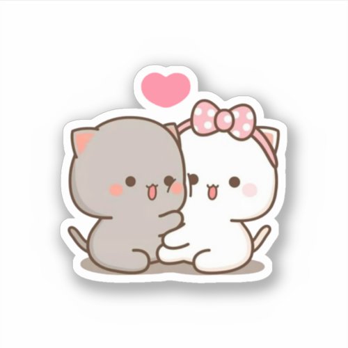 Peach And Goma Mochi Cat Sticker