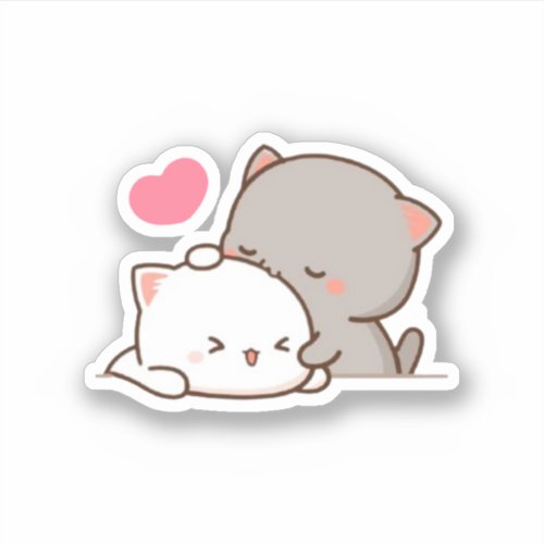 Peach And Goma Mochi Cat Sticker