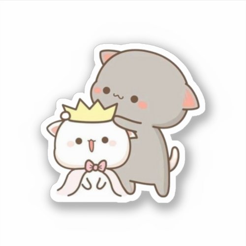 Peach And Goma Mochi Cat Sticker