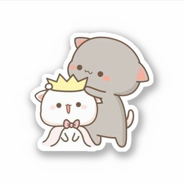Peach And Goma Mochi Cat Sticker (Front)