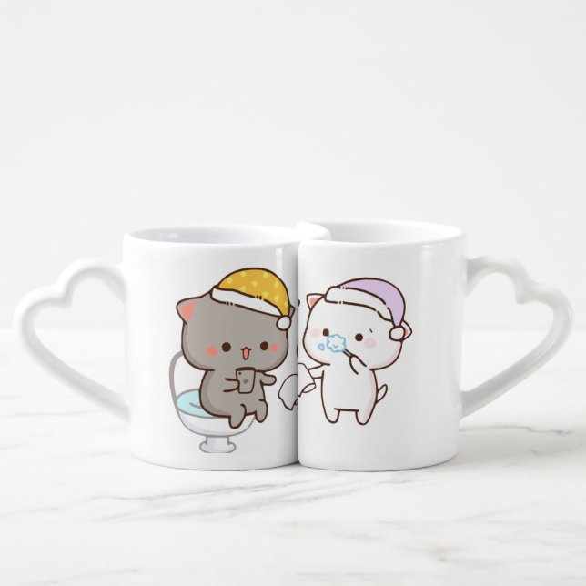 Peach and Goma Morning Routine Couples Mug (Front Nesting)