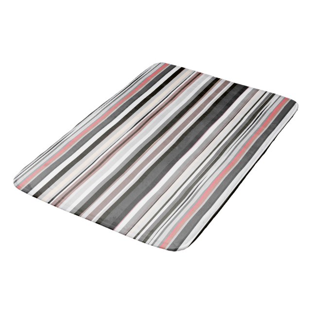 Peach and Gray Abstract Stripes Bath Mat (Angled)