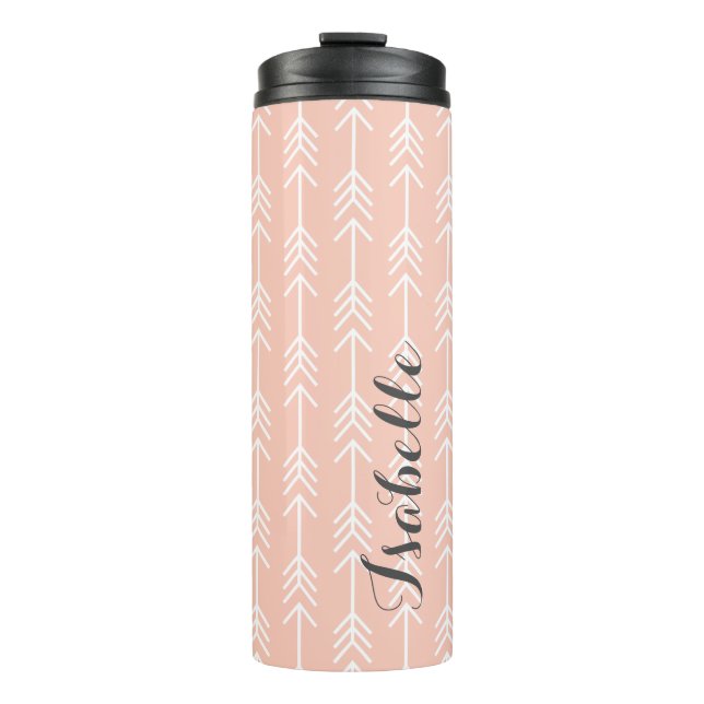 Peach and Gray Arrows Monogram Thermal Tumbler (Front)