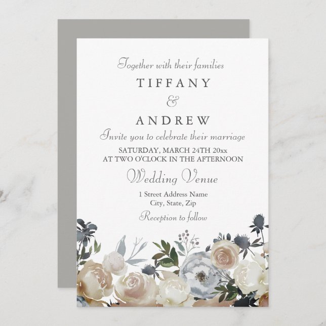 Peach and Gray Elegant Wedding Invitation (Front/Back)