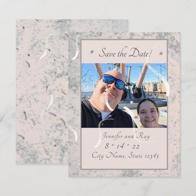 Peach and Gray Flat Save The Date Card (Front/Back)