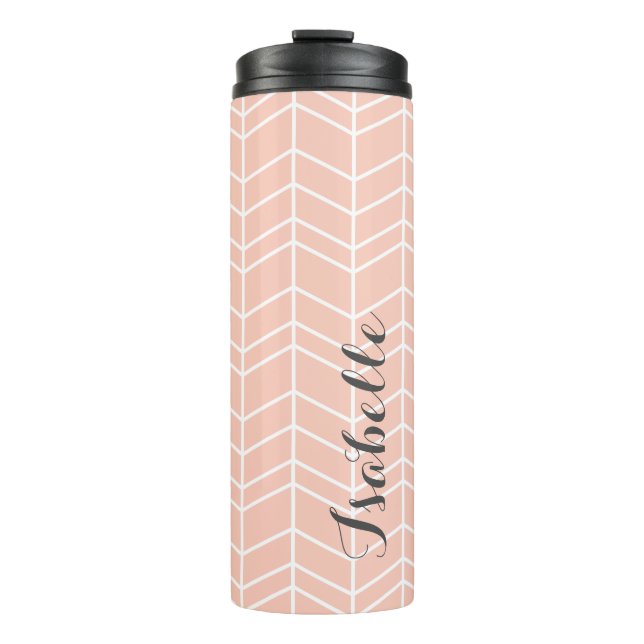 Peach and Gray Herringbone Monogram Thermal Tumbler (Front)