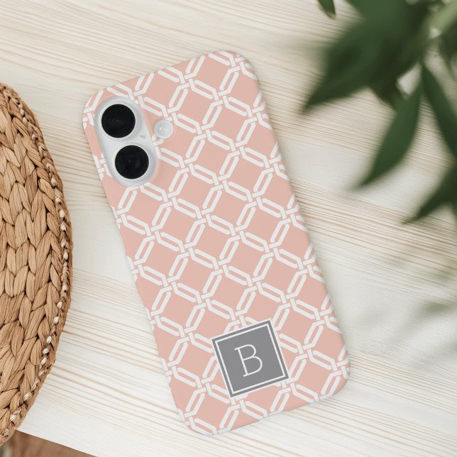 Peach and Gray Lattice Pattern Monogram Case-Mate iPhone Case (Creator Uploaded)