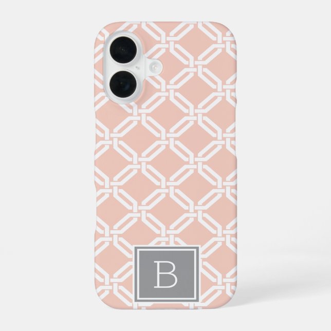 Peach and Gray Lattice Pattern Monogram Iphone Case (Back)