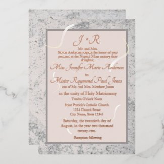 Peach and Gray Marble Traditional Catholic Wedding Foil Invitation
